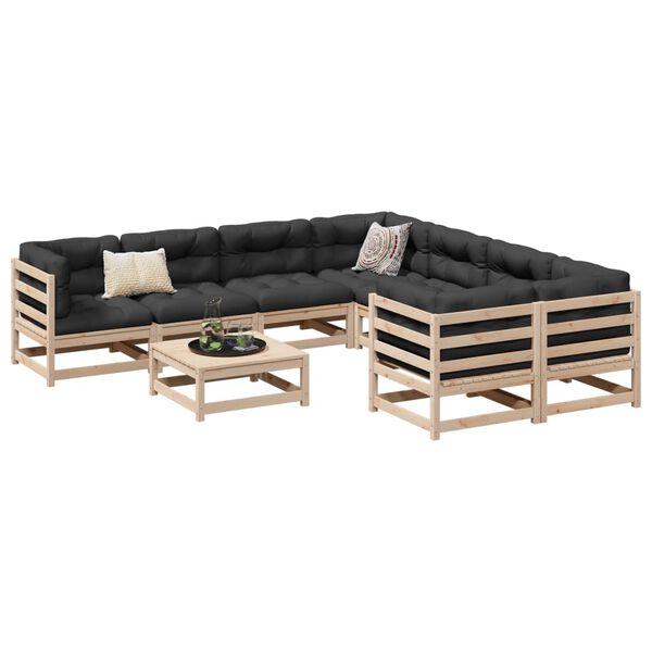 vidaXL 9-delige Loungeset met kussens massief grenenhout