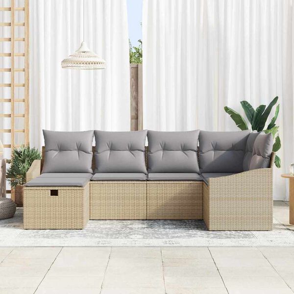 vidaXL Bankstel met kussen 6 pcs poly rattan