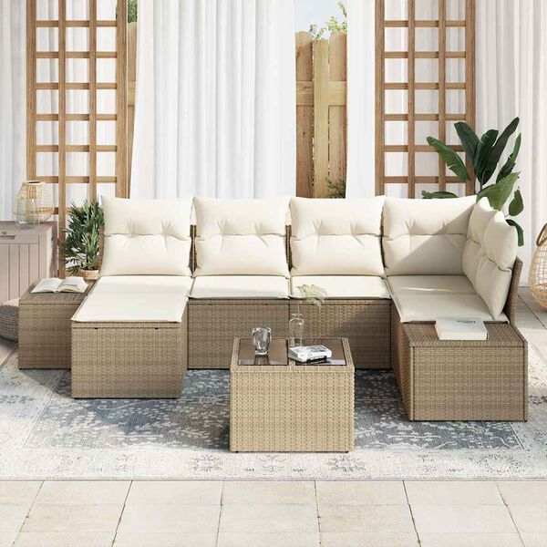 vidaXL Tuin Sofa Set met kussen 6 pcs Beige en Crème poly rattan