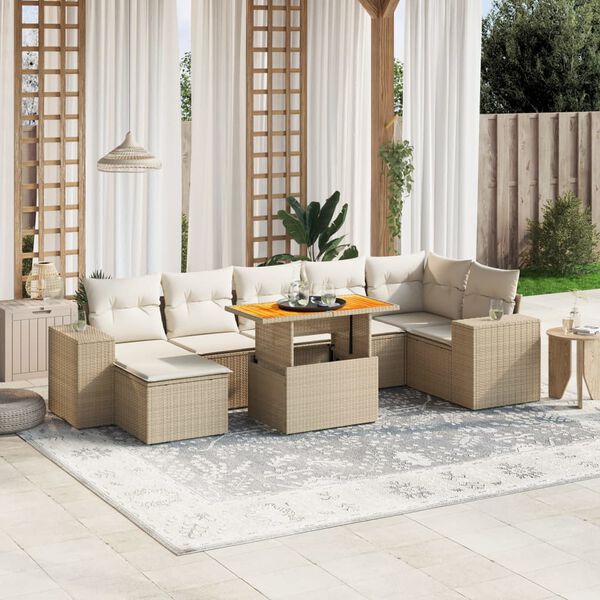 vidaXL 8-delige Loungeset met kussens poly rattan beige
