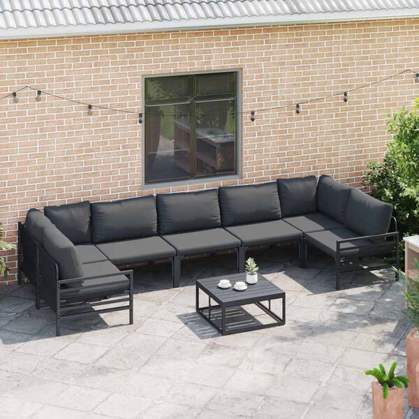 vidaXL Tuinbankenset met kussen 8 pcs Zwart Staal