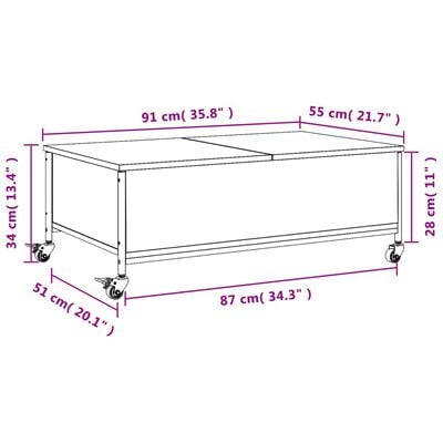 vidaXL Salontafel met wielen 91x55x34 cm bewerkt hout gerookt eiken