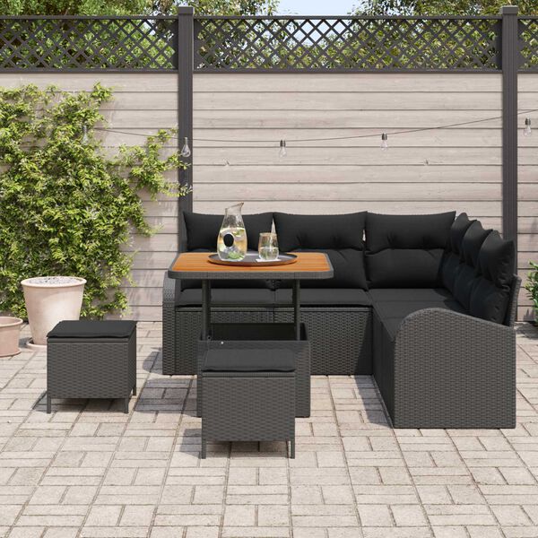 vidaXL Tuinbankenset met kussen 8 pcs Zwart poly rattan