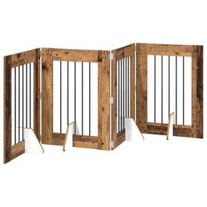 vidaXL Opvouwbaar hondenhek met standaards 4 pcs Oud hout 241 cm