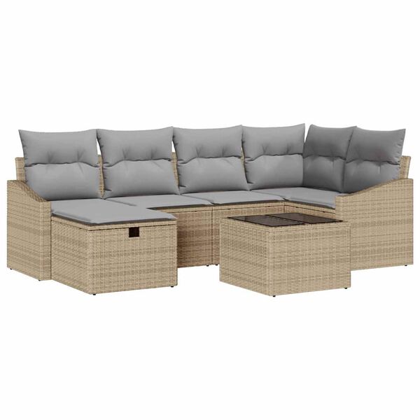 vidaXL Bankstel met kussen 7 pcs poly rattan