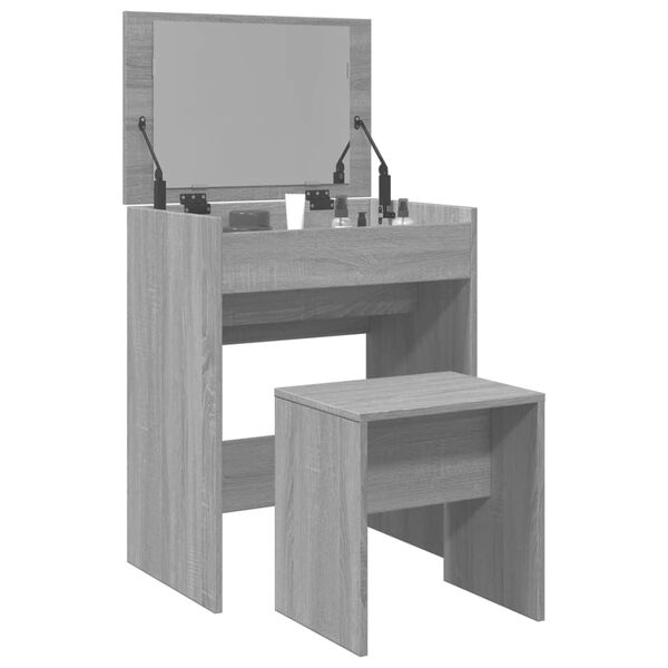 vidaXL Kaptafel met krukje 60x40x113,5 cm grijs sonoma