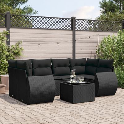 vidaXL 7-delige Loungeset met kussens poly rattan zwart