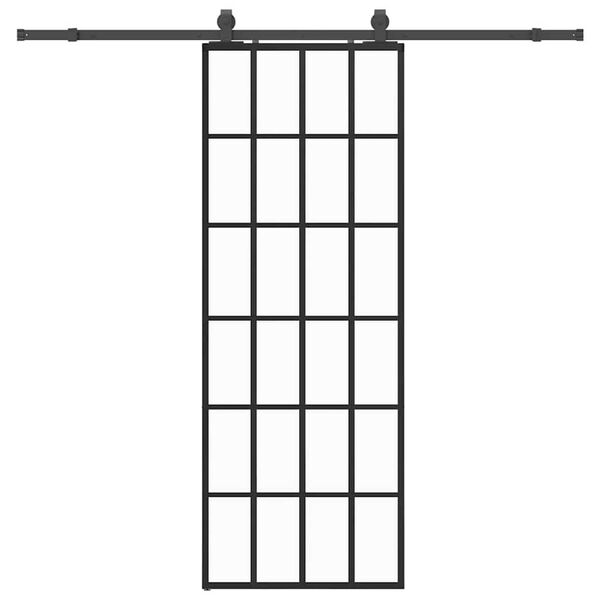 vidaXL Schuifdeur met beslagset 76x205 cm ESG glas zwart