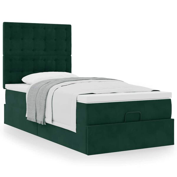 vidaXL Ottoman bed met matrassen 100x200cm fluweel donkergroen
