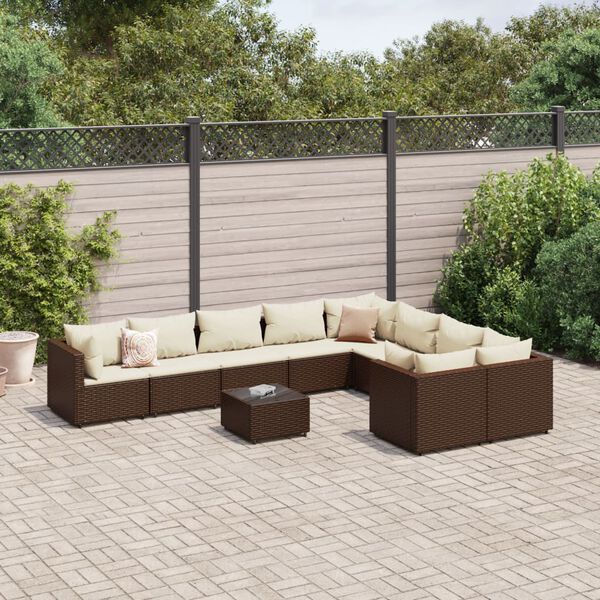 vidaXL 10-delige Loungeset met kussens poly rattan bruin