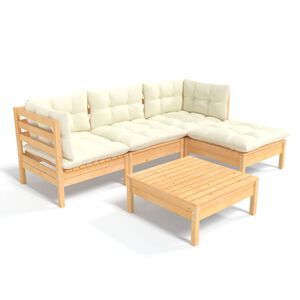vidaXL 5-delige Loungeset met cr&egrave;mekleurige kussens grenenhout