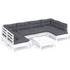 vidaXL 7-delige Loungeset met kussens massief grenenhout wit