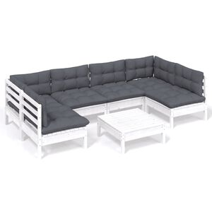 vidaXL 7-delige Loungeset met kussens massief grenenhout wit