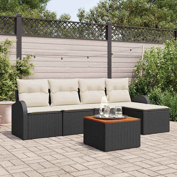 vidaXL Tuinbankenset met kussen 6 pcs Zwart poly rattan