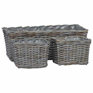 vidaXL Plantenmand met opslag 3 pcs Grijs Kubu Rattan