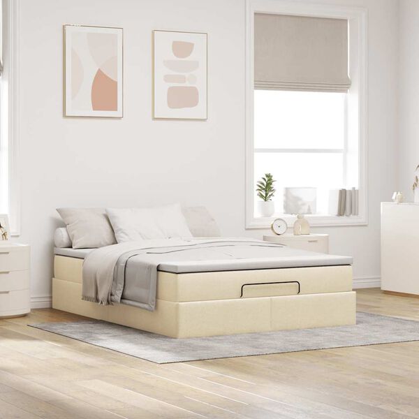 vidaXL Ottoman bed met matras 140x200cm stof crèmekleurig