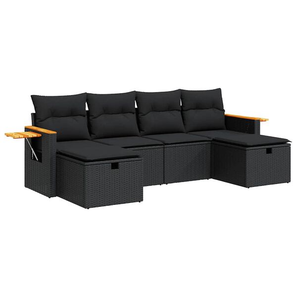 vidaXL 6-delige Loungeset met kussens poly rattan zwart