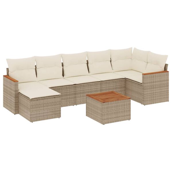 vidaXL 8-delige Loungeset met kussens poly rattan beige