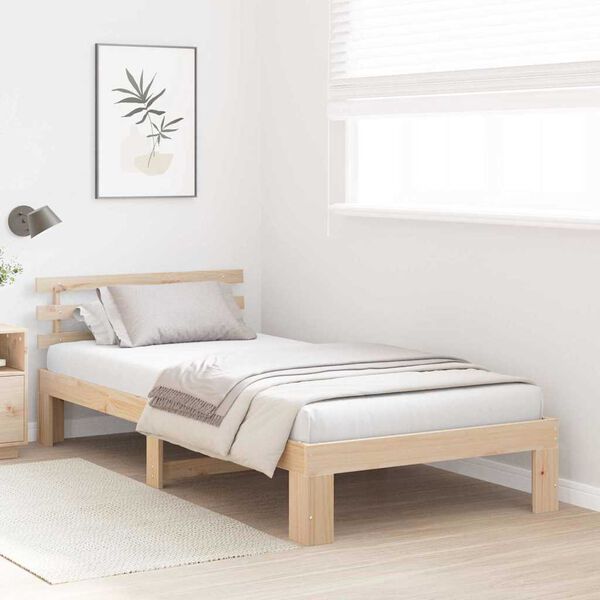 vidaXL Bedframe met hoofdeinde Naturel 90 x 200 cm Massief grenenhout