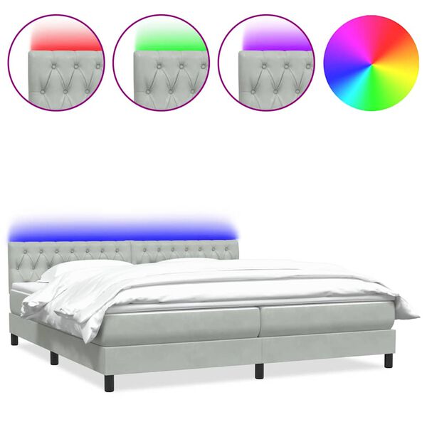 vidaXL Boxspring met matras en LED fluweel lichtgrijs 200x220 cm