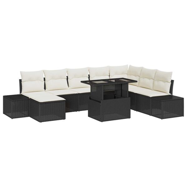 vidaXL Tuin Sofa Set met opslag 9 pcs Zwart Poly riet