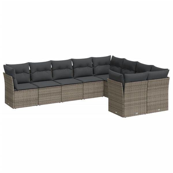 vidaXL 9-delige Loungeset met kussens poly rattan grijs