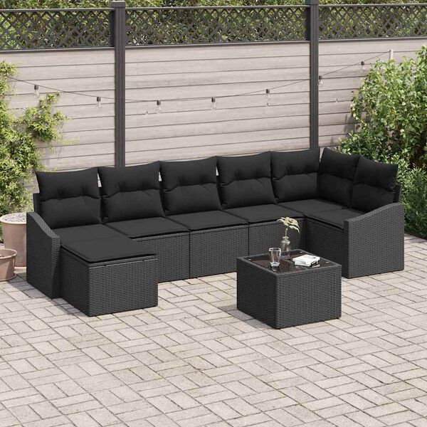 vidaXL Tuin Sofa Set met kussen met opslag 8 pcs Zwart poly rattan