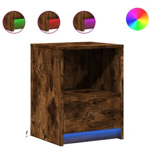 vidaXL nachtkastje met LED-verlichting bewerkt hout gerookt eikenkleur