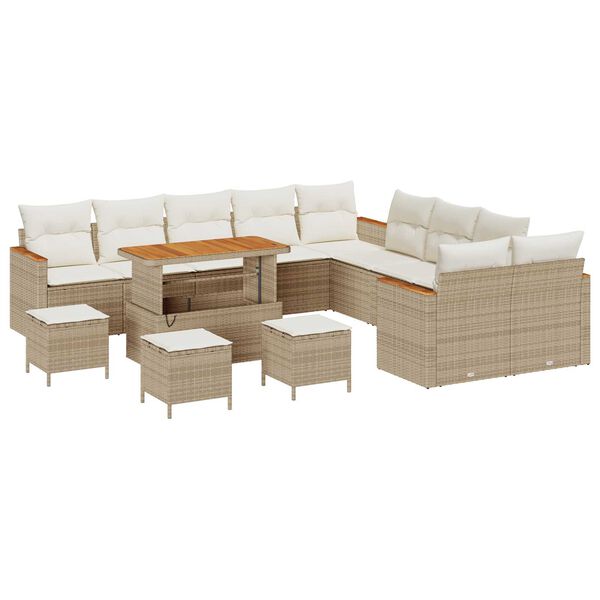 vidaXL Tuinbankenset 14 pcs Beige poly rattan