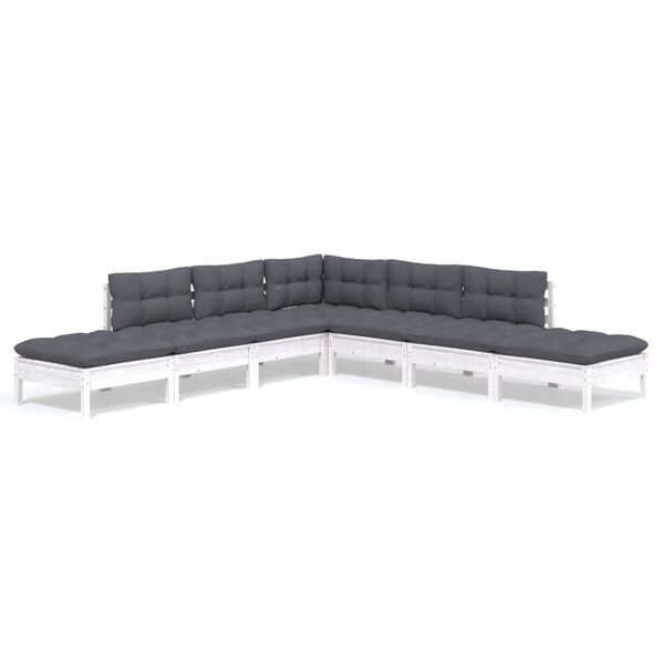vidaXL 7-delige Loungeset met kussens grenenhout wit