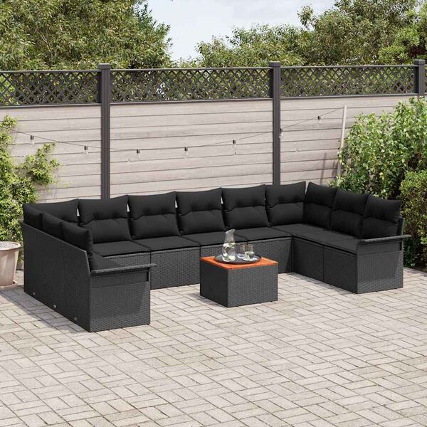 vidaXL Tuin Sofa Set met kussen met opslag met kussen 11 pcs Zwart