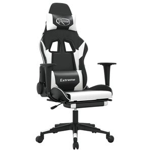 vidaXL Massage gamestoel met voetensteun kunstleer zwart & wit