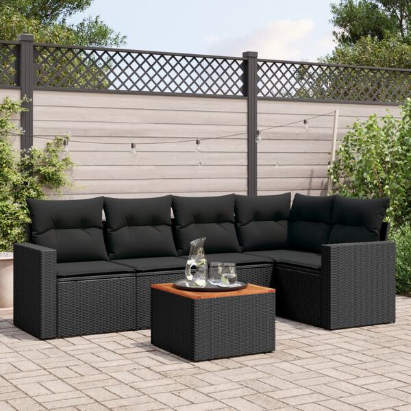 vidaXL 6-delige Loungeset met kussens poly rattan zwart