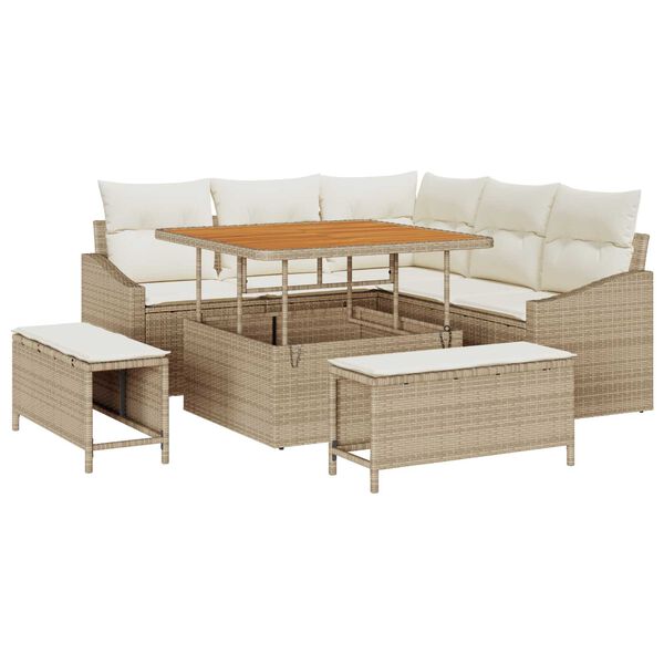 vidaXL Tuin Sofa Set met kussen met opslag 8 pcs Beige en Cr&egrave;me