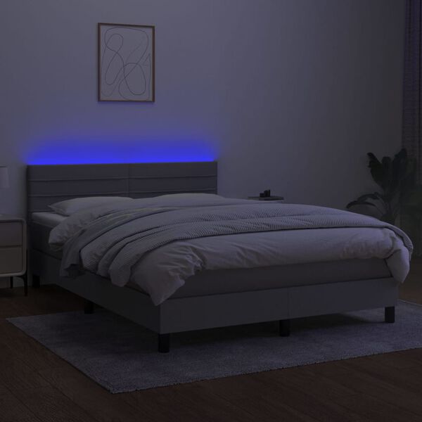 vidaXL Boxspring met matras en LED stof lichtgrijs 140x200 cm