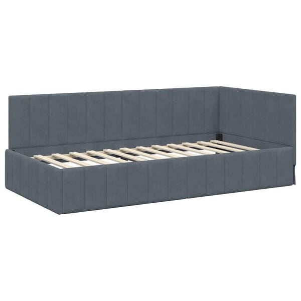 vidaXL Hoekbedframe met hoofdeinde Donkergrijs 90 cm x 190 cm Fluweel