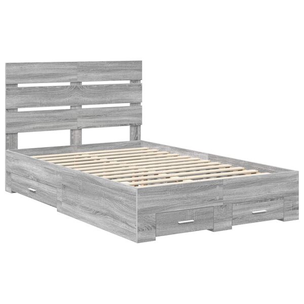 vidaXL Bedframe met lade Grijs Sonoma 120 x 190 cm Bewerkt hout