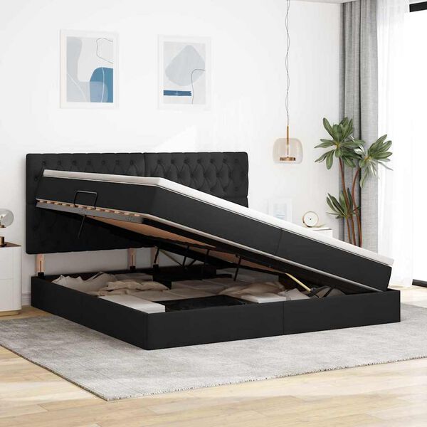 vidaXL Opbergbed met LED met matras Zwart 200 x 200 cm Polyester