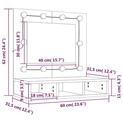 vidaXL Spiegelkast met LED-verlichting 60x31,5x62 cm bruineikenkleurig