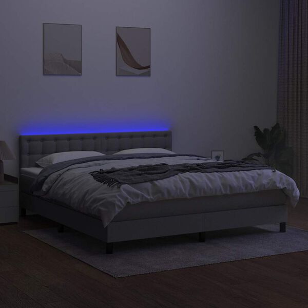 vidaXL Boxspring met matras en LED stof lichtgrijs 160x200 cm
