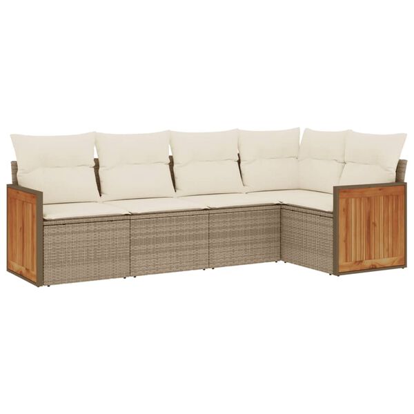 vidaXL 5-delige Loungeset met kussens poly rattan beige