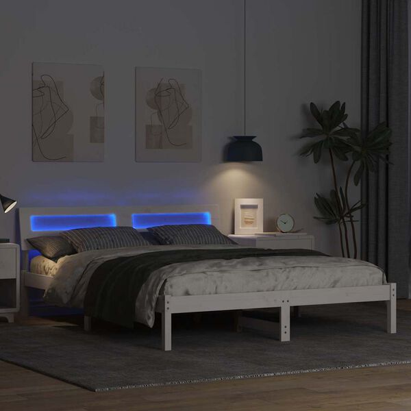 vidaXL Bedframe met hoofdeinde Wit 140 x 200 cm Massief grenenhout