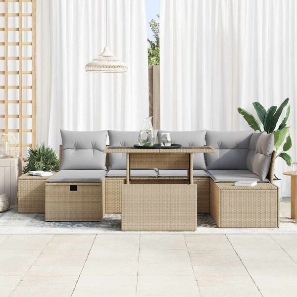 vidaXL Tuin Sofa Set 7 pcs Beige poly rattan