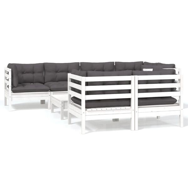 vidaXL 8-delige Loungeset met kussens massief grenenhout wit