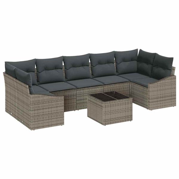 vidaXL Bankstel met kussen met opslag 8 pcs Grijs poly rattan