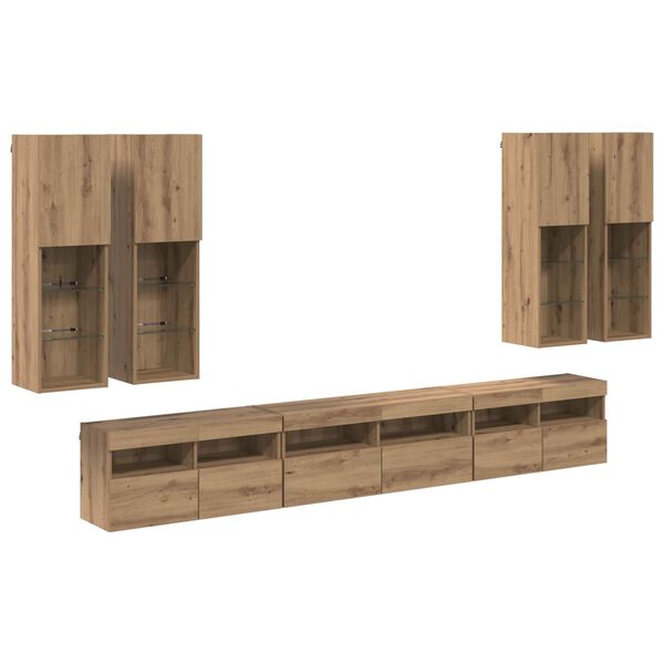 vidaXL TV Wandkast Set Wandgemonteerd 7 pcs Artisan Eiken Bewerkt hout