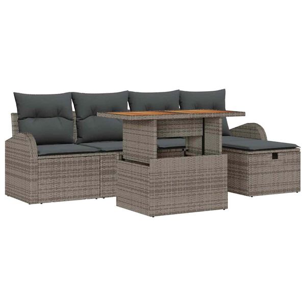 vidaXL Tuin Sofa Set met kussen met opslag 6 pcs Grijs Poly riet