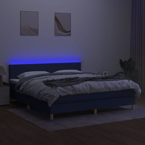 vidaXL Boxspring met matras en LED stof blauw 180x200 cm