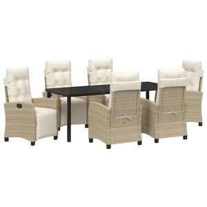vidaXL Tuin eettafelset met kussen 7 pcs Beige poly rattan