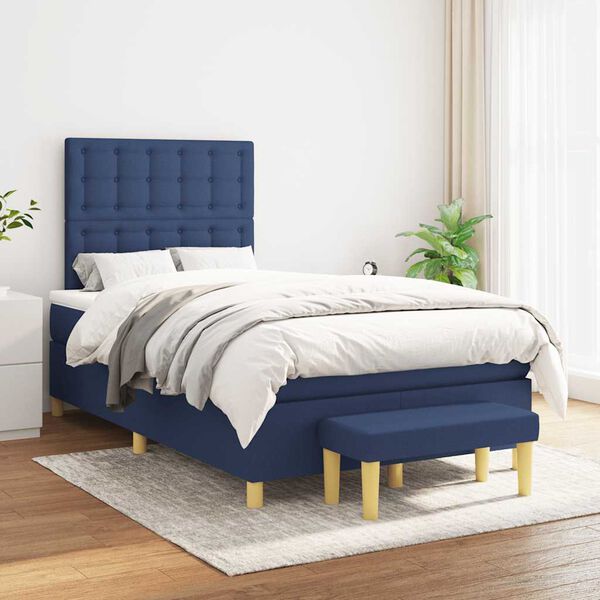 vidaXL Boxspring met matras stof blauw 120x190 cm